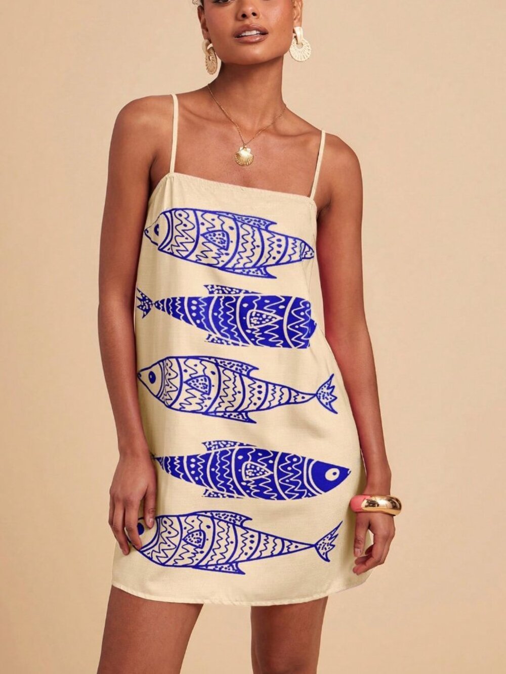 Blue Casual Women's Vacation fish Printed Mini Dress - Picture 6 of 7